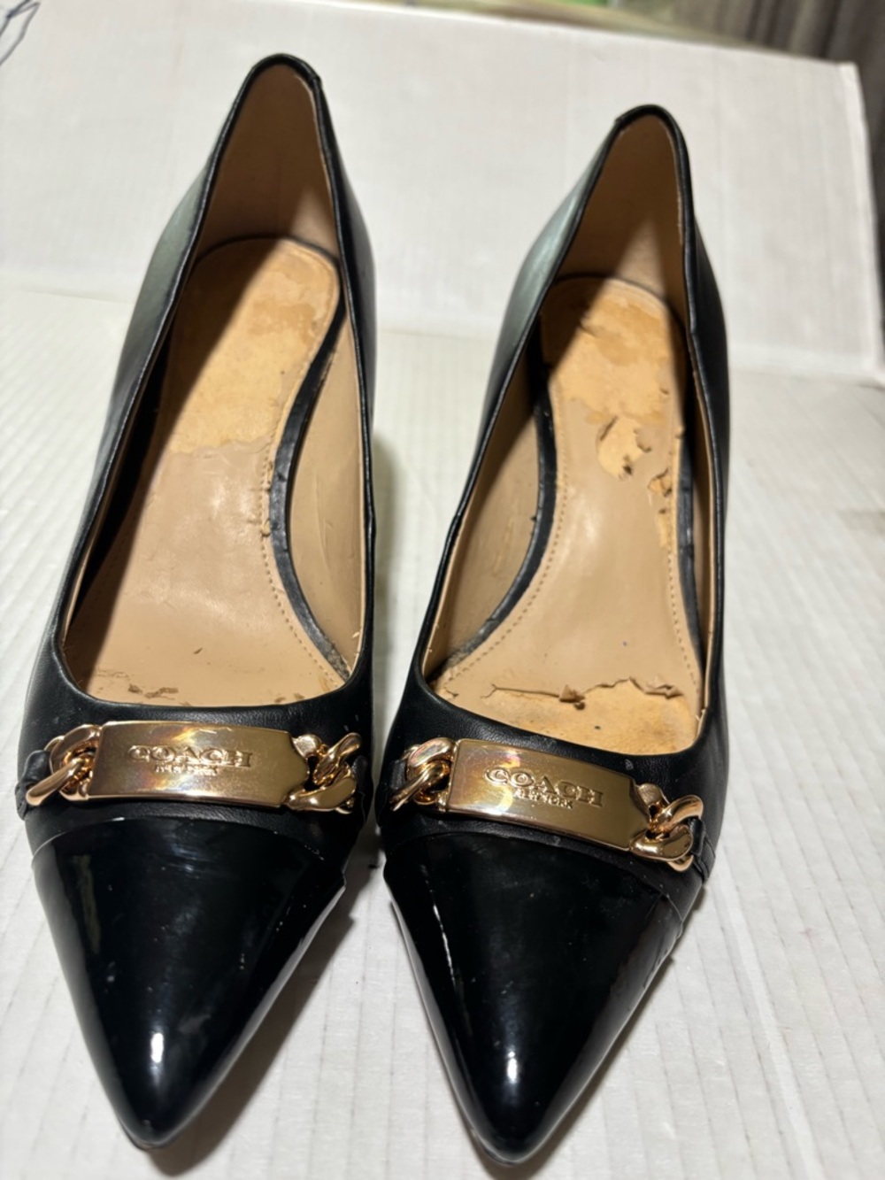 Coach Black Leather Mid-Heel Pump with Gold Horsebit